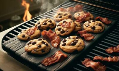 Plate of grilled bacon chocolate chip cookies