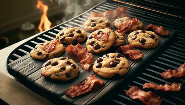 Plate of grilled bacon chocolate chip cookies