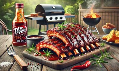 Tender baby back ribs of pork with Dr Pepper BBQ sauce