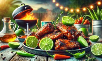 Plate of Spicy Jamaican Jerk Chicken wings with vibrant spices