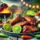 Plate of Spicy Jamaican Jerk Chicken wings with vibrant spices