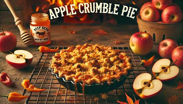 Grilled beef tallow apple pie with crumble topping