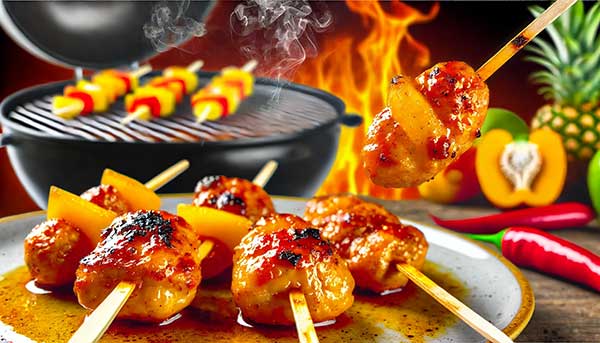 Weber Kettle Grill Mango Habanero Chicken Lollipops on grill