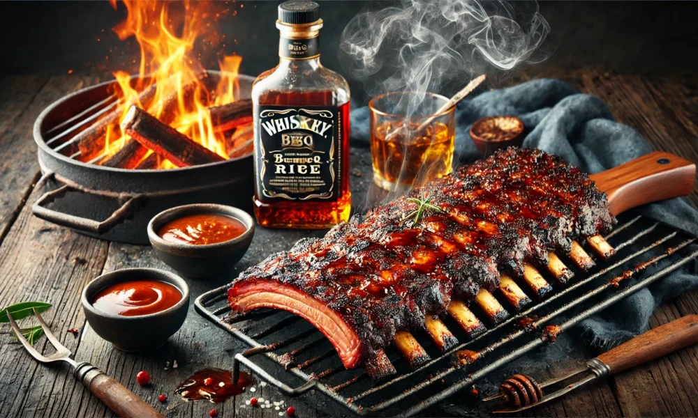 Whisky BBQ Sauce On Grilled Blackened Beef Ribs