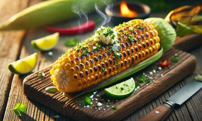 Grilled corn on the cob with zesty chili-lime butter on a plate