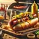 Smoked homemade hot dogs with toppings on bun