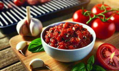 Bowl of Garlic and Smoked Tomato Salsa with fresh ingredients