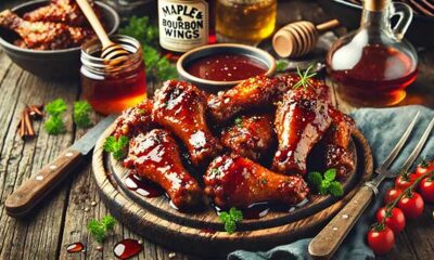 Bourbon and maple chicken wings with a sweet-smoky glaze