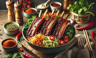 Smoked Pork Ribs with Ramen Slaw dish