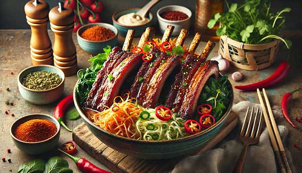 Smoked Pork Ribs with Ramen Slaw dish