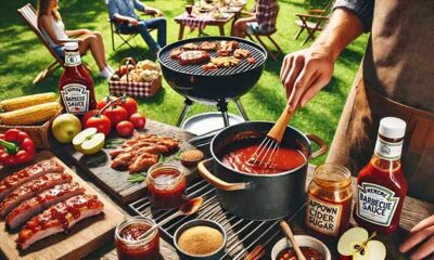 Person stirring homemade barbecue sauce recipe at a BBQ