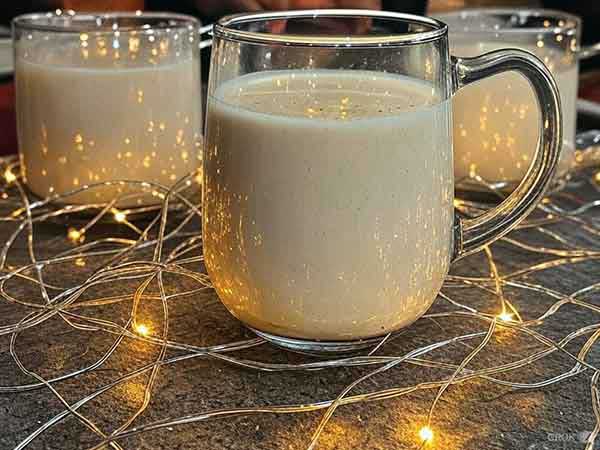 Alt Text Glass of homemade eggnog with nutmeg garnish