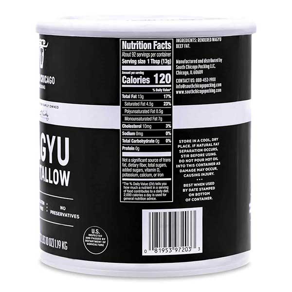 South Chicago Packing Wagyu beef tallow nutrition facts for cooking benefits