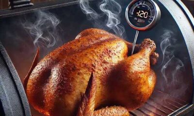 Smoking Chicken in a barbecue smoker with internal temp probe.