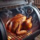 Smoking Chicken in a barbecue smoker with internal temp probe.