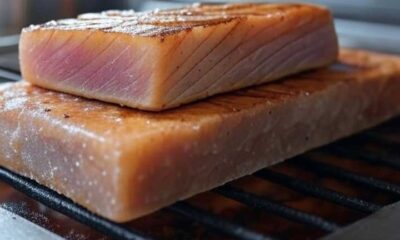 Himalayan salt block grill with smoked ahi tuna