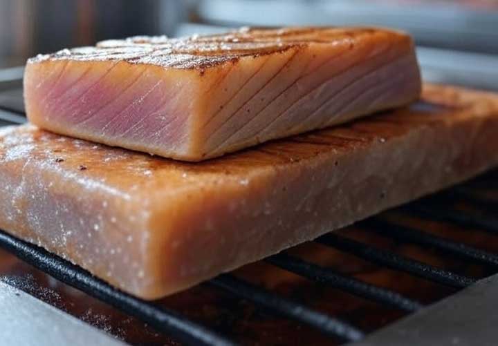 Himalayan salt block grill with smoked ahi tuna
