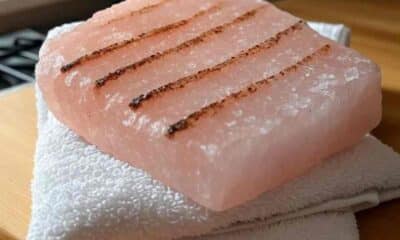 Himalayan salt block storage on clean cotton towel