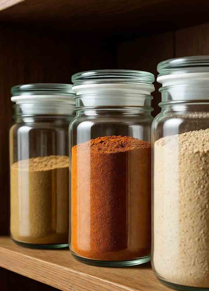 Sealed jars of best bbq rubs in cool dark pantry for 6-month shelf life, glass airtight to preserve volatiles and potency
