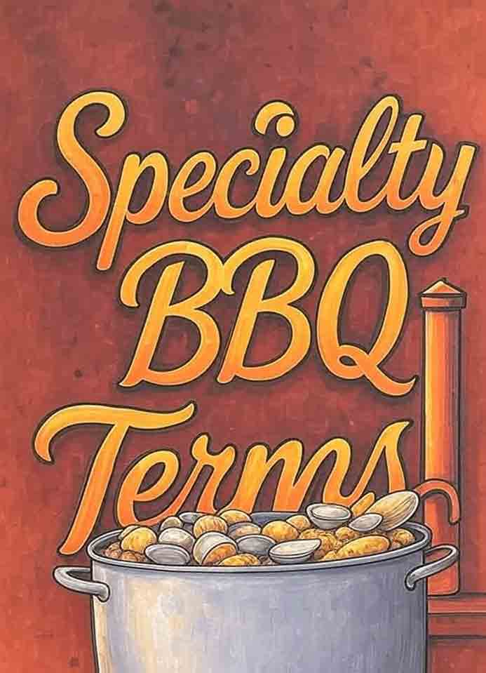 Global BBQ influences poster: Clam bake pot with clams and corn in hand-drawn style for international grilling inspirations