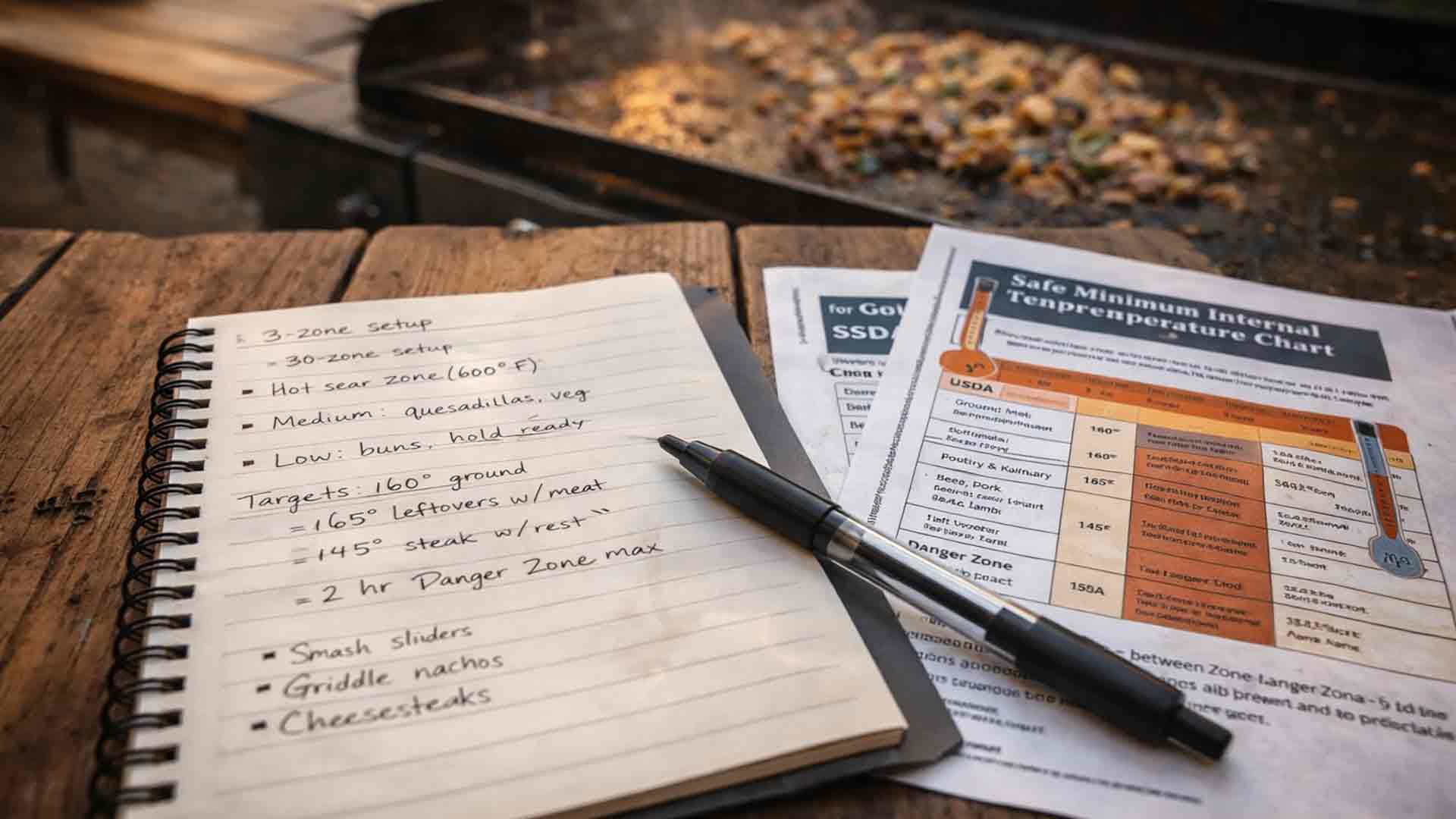 Cooking notes and temperature references - Popular BBQ Overtime on the Blackstone food safety notes and griddle cooking references
