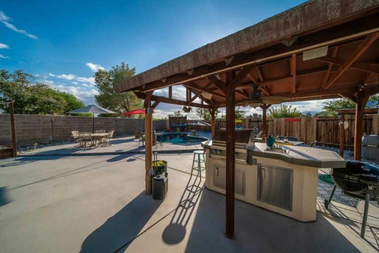 Covered backyard patio grill setup of the kind Memorial Day grill sales target with seasonal pricing each May