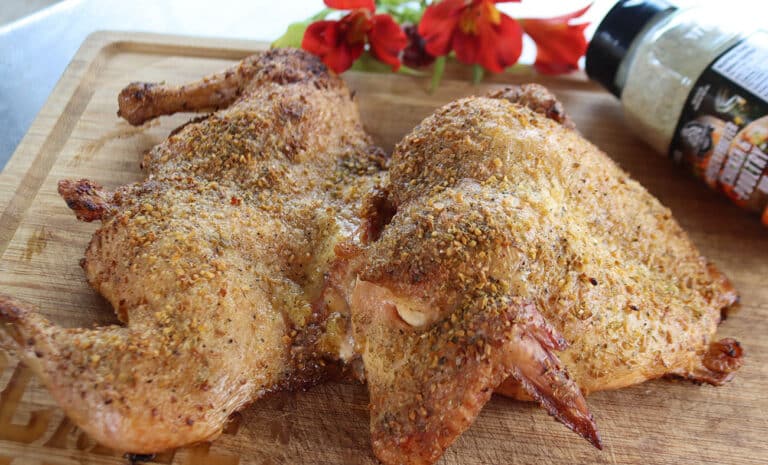 Frogged smoked whole chicken with crispy skin — smoked whole chicken