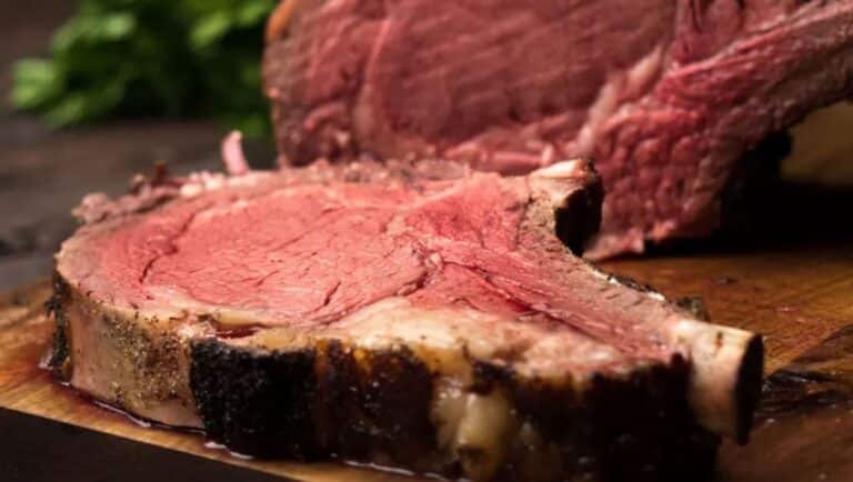 Smoked prime rib roast with a rosy center
